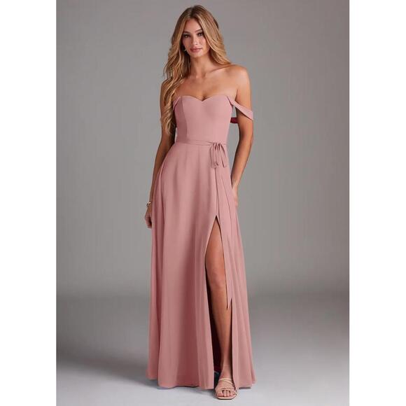 AZAZIE Dresses & Skirts - Azazie Aaron Off-Shoulder Pink (Dusty Rose) Evening Bridesmaid Dress Size 2